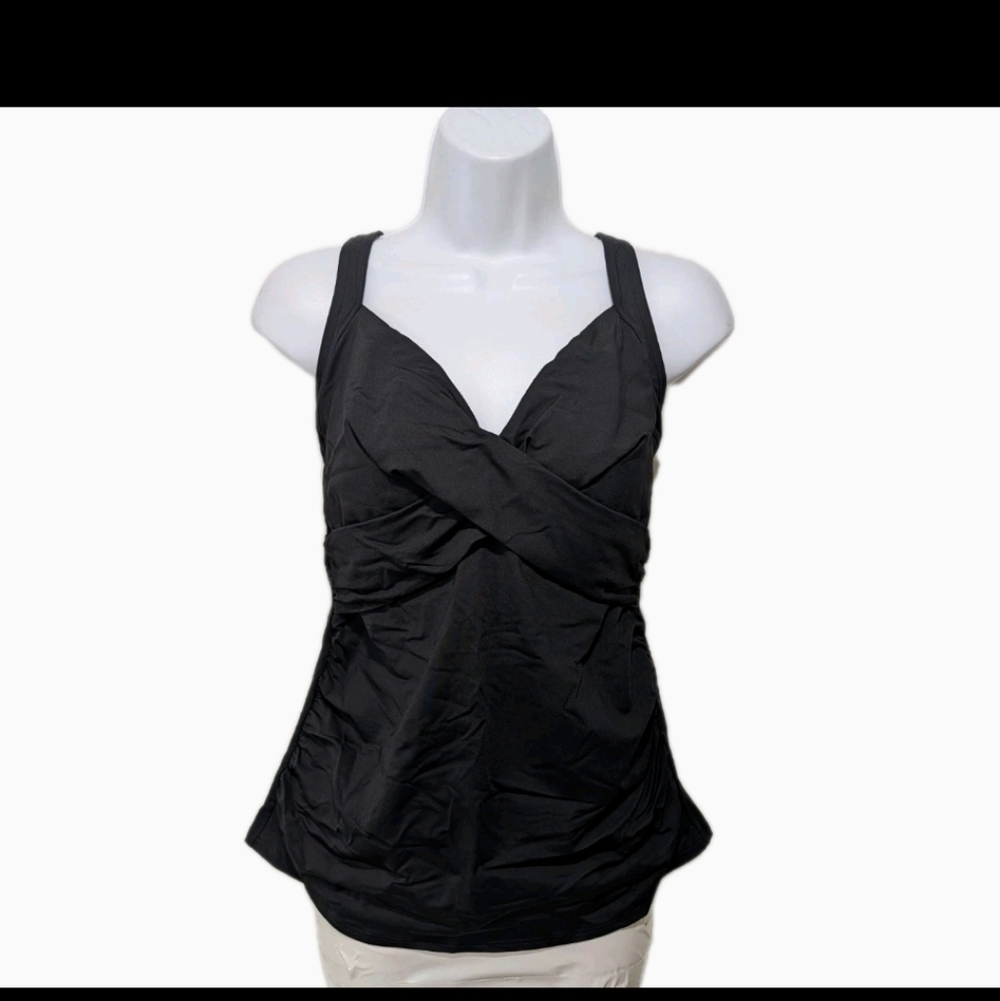 Lands' End Tankini Swim Top 10 D Black M Mature Minimalist Beach 2175